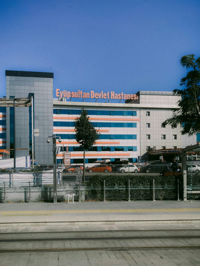 Our Resources Eyüpsultan Devlet Hastanesi building on a sunny day in Istanbul, Turkey.
